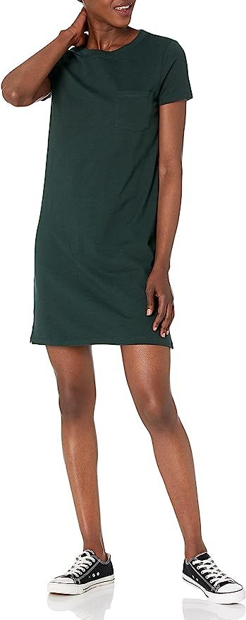 Goodthreads Women's Heavyweight Cotton Slub Short-Sleeve T-Shirt Pocket Dress | Amazon (US)
