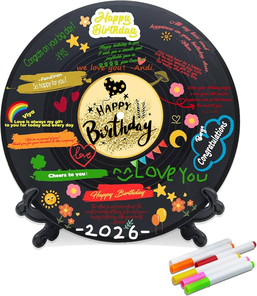 pwvsayjcj Vinyl Record Birthday Decorations, Happy Birthday Party Favor Sign Poster, Large Guest ... | Amazon (US)