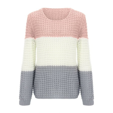 TAIAOJING Womens Color Block Striped Sweater Ladies Trend Color Matching Casual Sweet Round Neck Kni | Walmart (US)