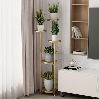 47 inch Tall Multi-Layer Metal Plant Stand for Corner Display, Tiered Indoor Plant Shelf with Anti-Slip Feet, Vintage Gold | Target