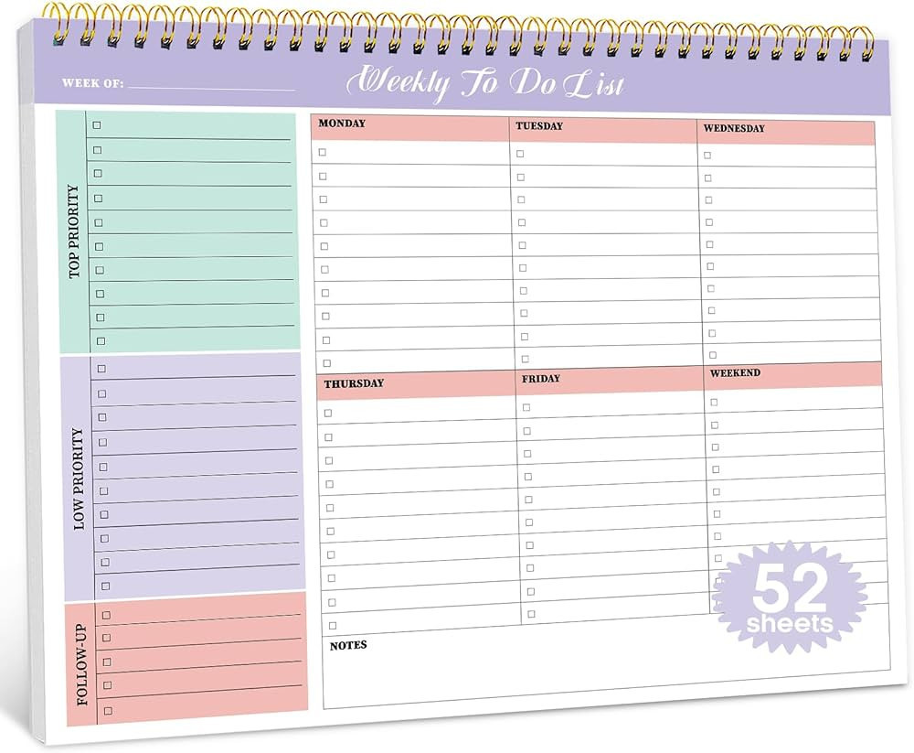 Weekly To Do List Notepad with 52 Undated Sheets（8.5"×11"）- Weekly Desk Planner for Women & ... | Amazon (US)