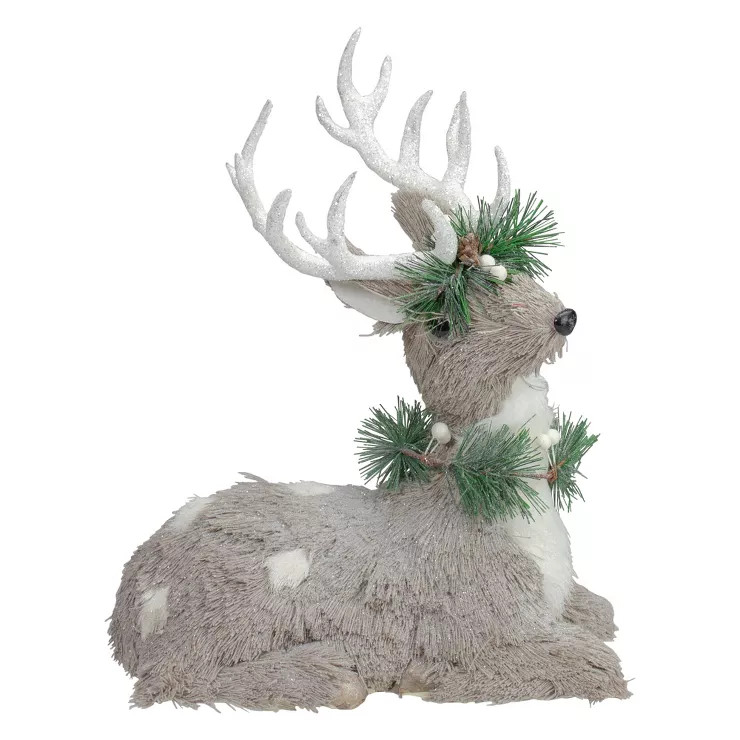 Northlight 12.75" Gray Sitting Sisal Reindeer with Wreath Christmas Figure | Target