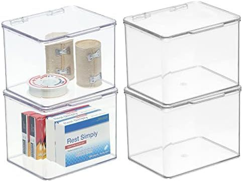 mDesign Plastic Bathroom Storage Organizer Box with Hinge Lid for Closet, Shelf, Cupboard, or Van... | Amazon (US)