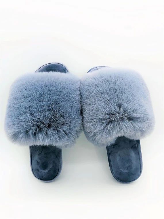 Fluffy Slipper for Women Faux Fur Feel Fuzzy Slippers | Etsy | Etsy (US)