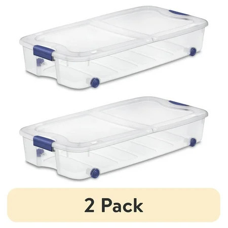 (2 pack) Sterilite Large Storage Bin, 66 Quart Clear Underbed Storage Container with Latch Lid and Wheels, Blue | Walmart (US)