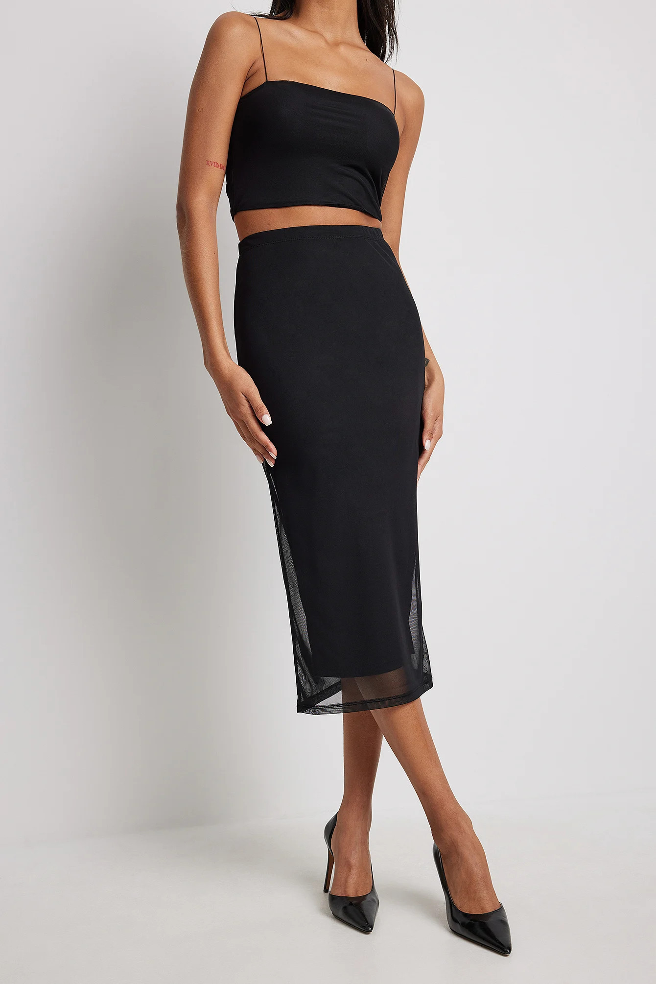 Fitted Mesh Midi Skirt Black | NA-KD US