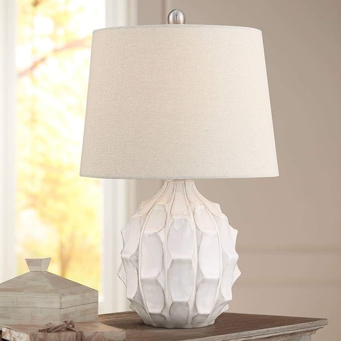 Ellen Mid Century Modern Contemporary Style Accent Table Lamp 21" High White Ceramic Linen Tapere... | Amazon (US)