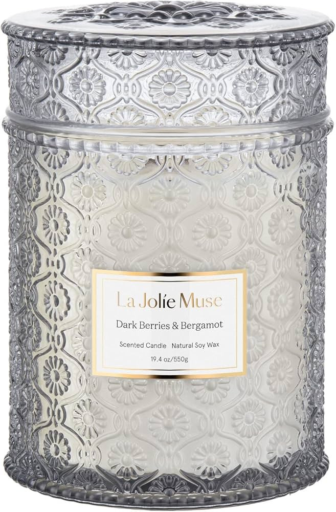 LA JOLIE MUSE Dark Berries & Bergamot Scented Candle, Large Glass Jar Candle, Candle Gift, Natura... | Amazon (US)