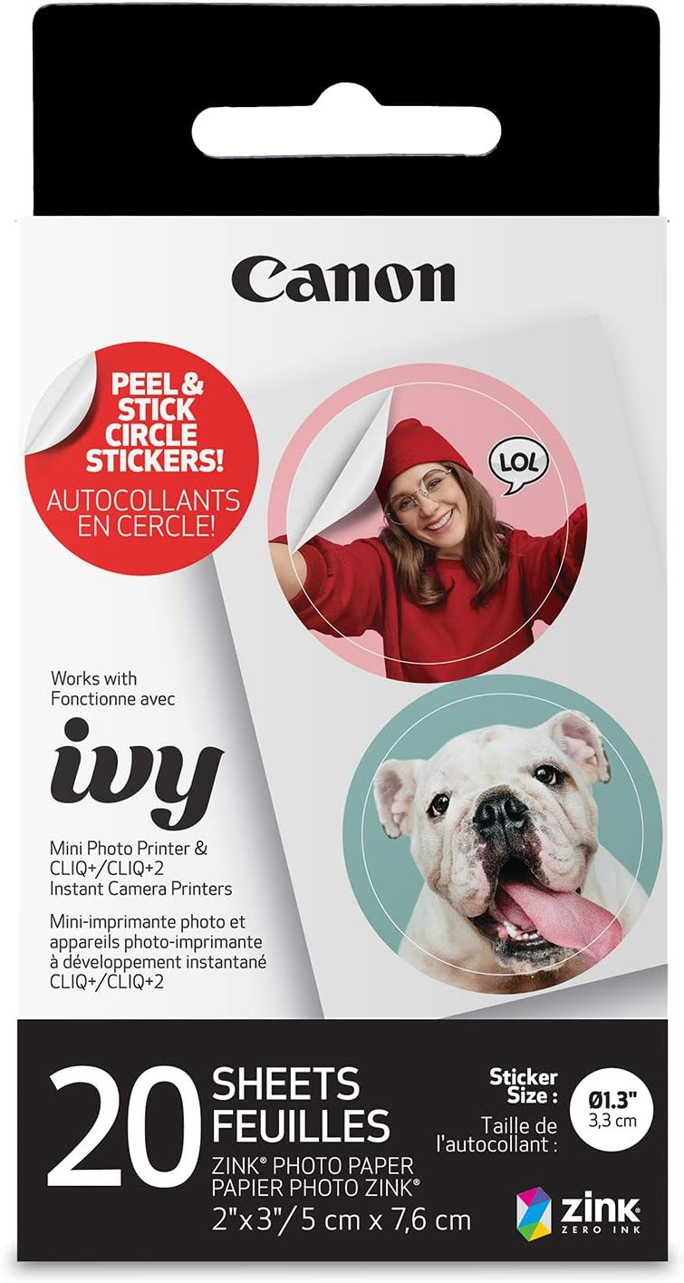 Canon Ivy Zink Pre-Cut Circle Sticker Paper 20 Sheets Pack Compatible with Canon Ivy Mini Photo Printer and CLIQ+/CLIQ+2 | Amazon (US)