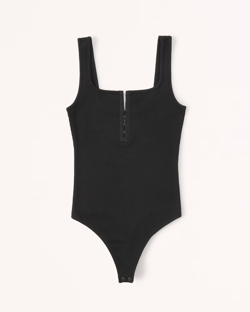 Seamless Rib Fabric Hook-and-Eye Henley Bodysuit | Abercrombie & Fitch (US)