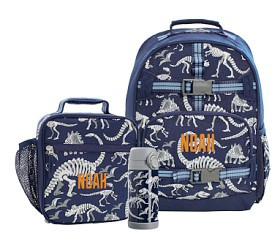Mackenzie Navy Dinosaur Bones Glow-in-the-dark Backpack & Lunch Bundle, Set Of 3 | Pottery Barn Kids