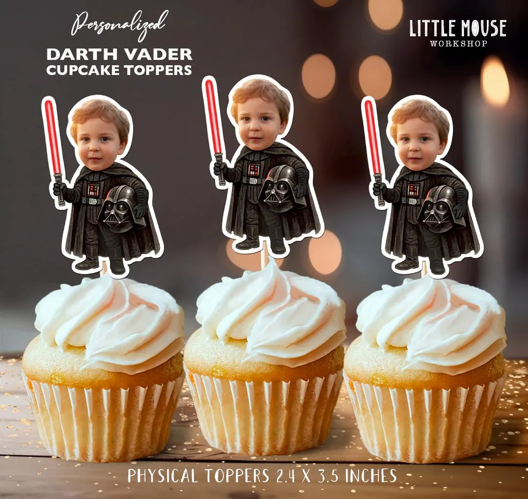 Darth Vader Personalized Birthday Party Face Cupcake Toppers | Custom Star Wars Decor | Etsy (US)