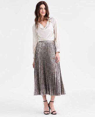 Anne Klein Petite Metallic Pleated Pull-On Midi Skirt - Macy's | Macy's