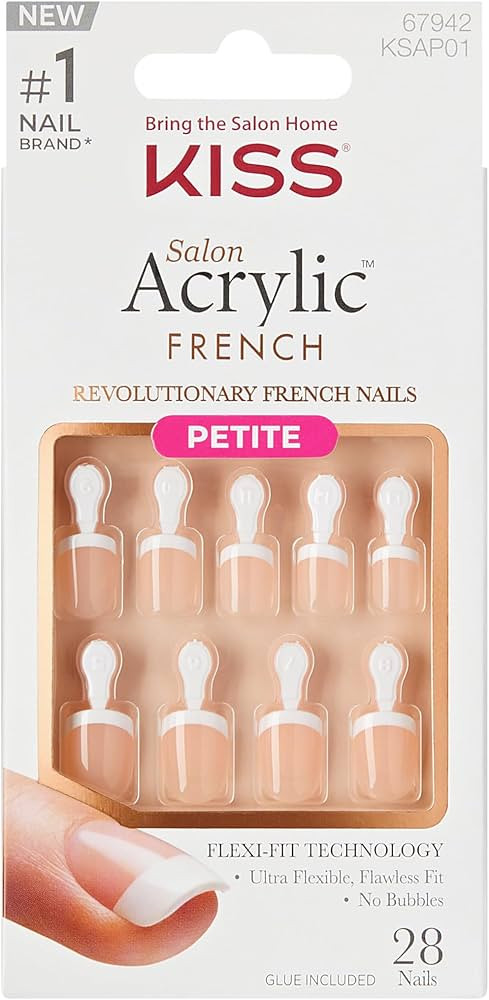 KISS Salon Acrylic, Press On Nails, Nail glue included, 'Crush Hour', White, Petite Size, Squoval... | Amazon (US)