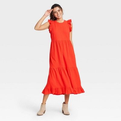 Women&#39;s Ruffle Sleeveless Tiered Dress - Universal Thread&#8482; Red M | Target
