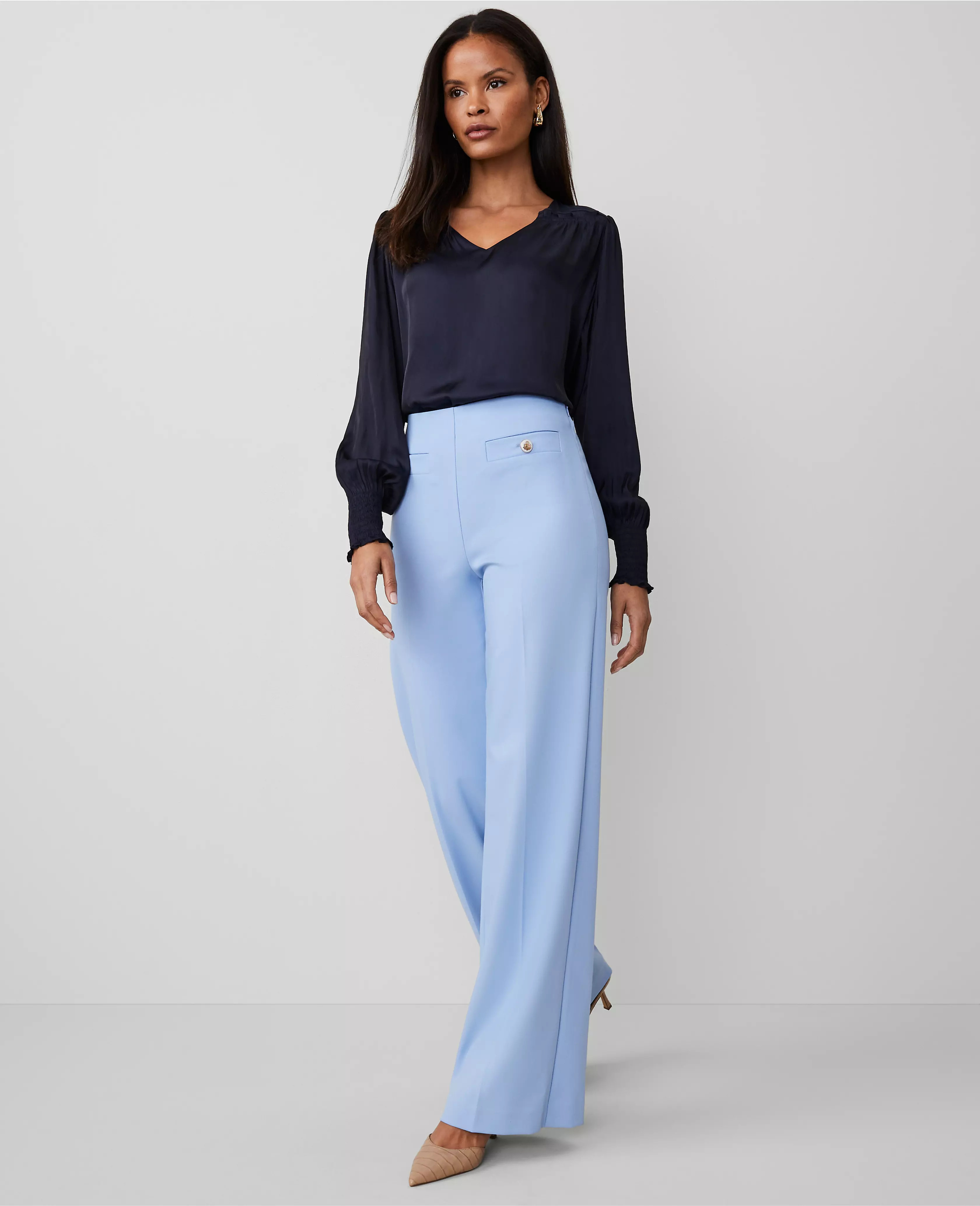 The Button Trim Sailor Wide-Leg Pant | Ann Taylor