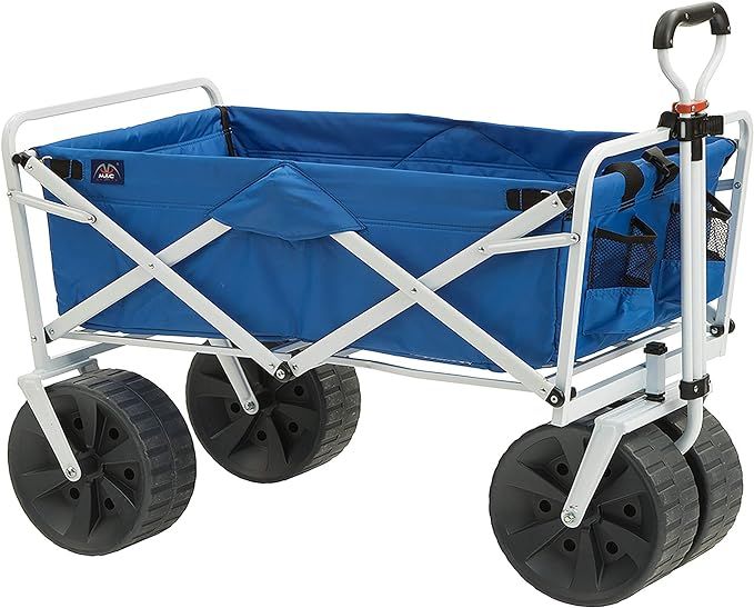 MacSports Heavy Duty Collapsible Folding All Terrain Utility Beach Wagon Cart, Blue/White | Amazon (US)