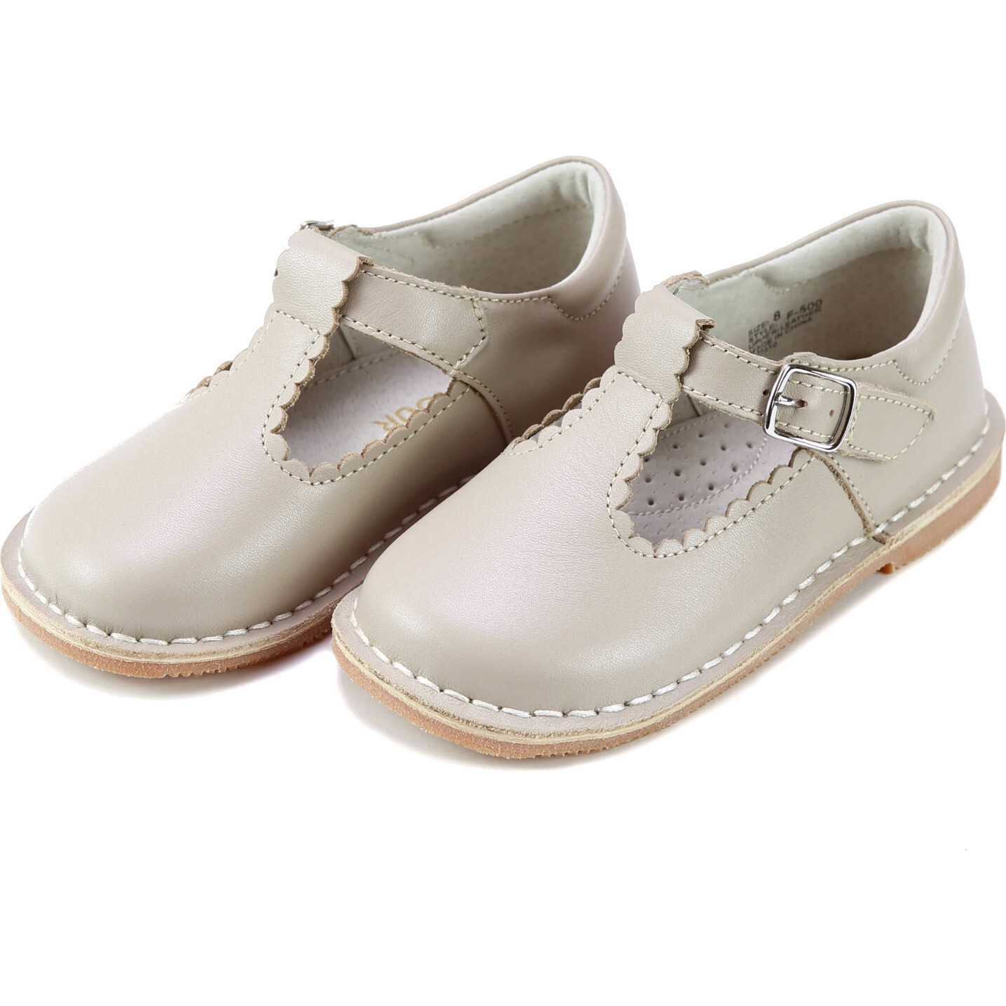 Selina Scalloped T-Strap Stitch Down Mary Jane, Almond | Maisonette