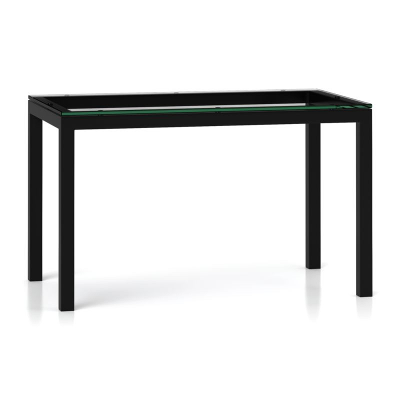 Parsons Clear Glass Top/ Dark Steel Base 48x28 Dining Table + Reviews | Crate & Barrel | Crate & Barrel
