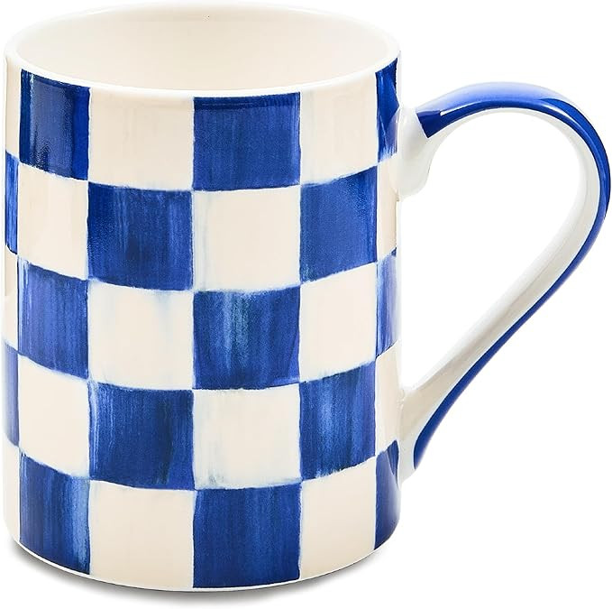 MACKENZIE-CHILDS Porcelain Mug, Tea and Coffee Mug, Blue-and-White Royal Check | Amazon (US)