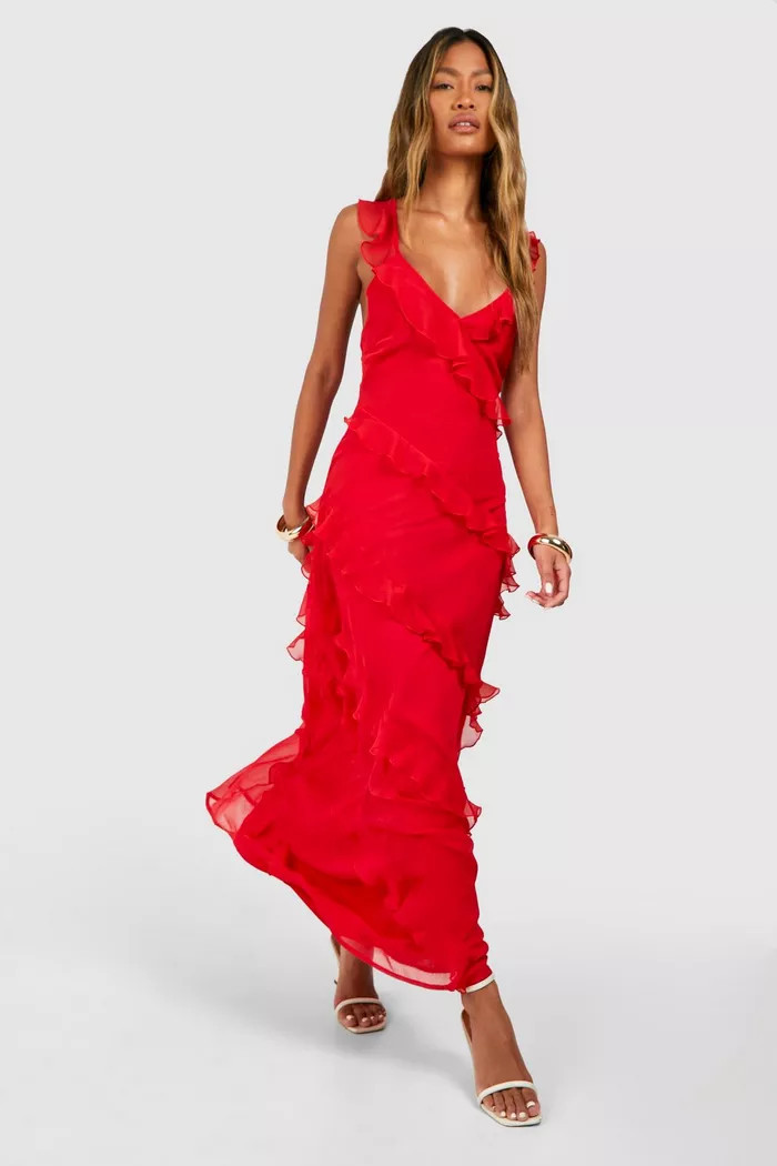 Chiffon Ruffle Strappy Maxi Dress | Boohoo.com (UK & IE)