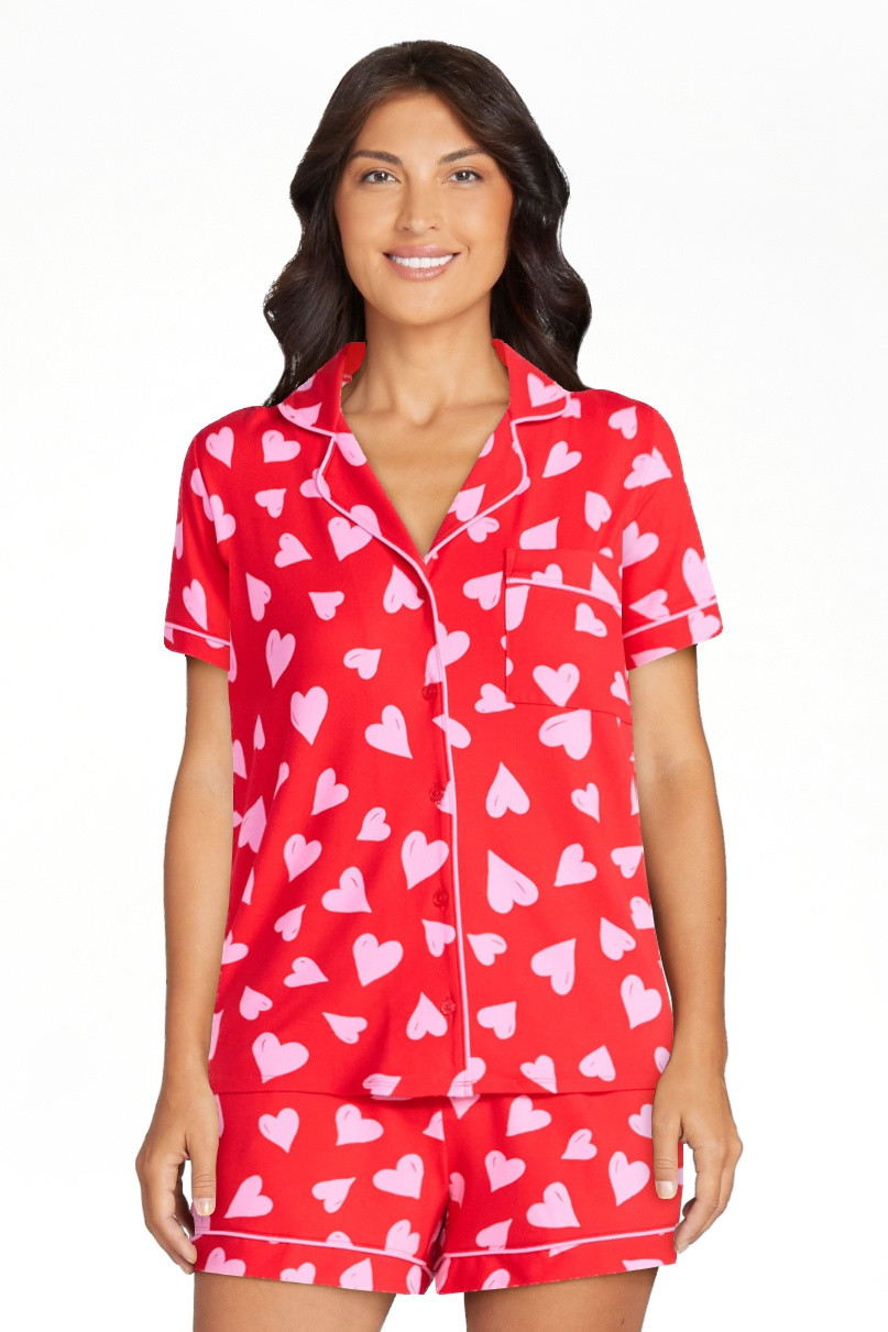 Joyspun Women's Dreamy Soft Collection Notch Top and Shorts Valentine's Day Pajama Set, 2-Piece, ... | Walmart (US)