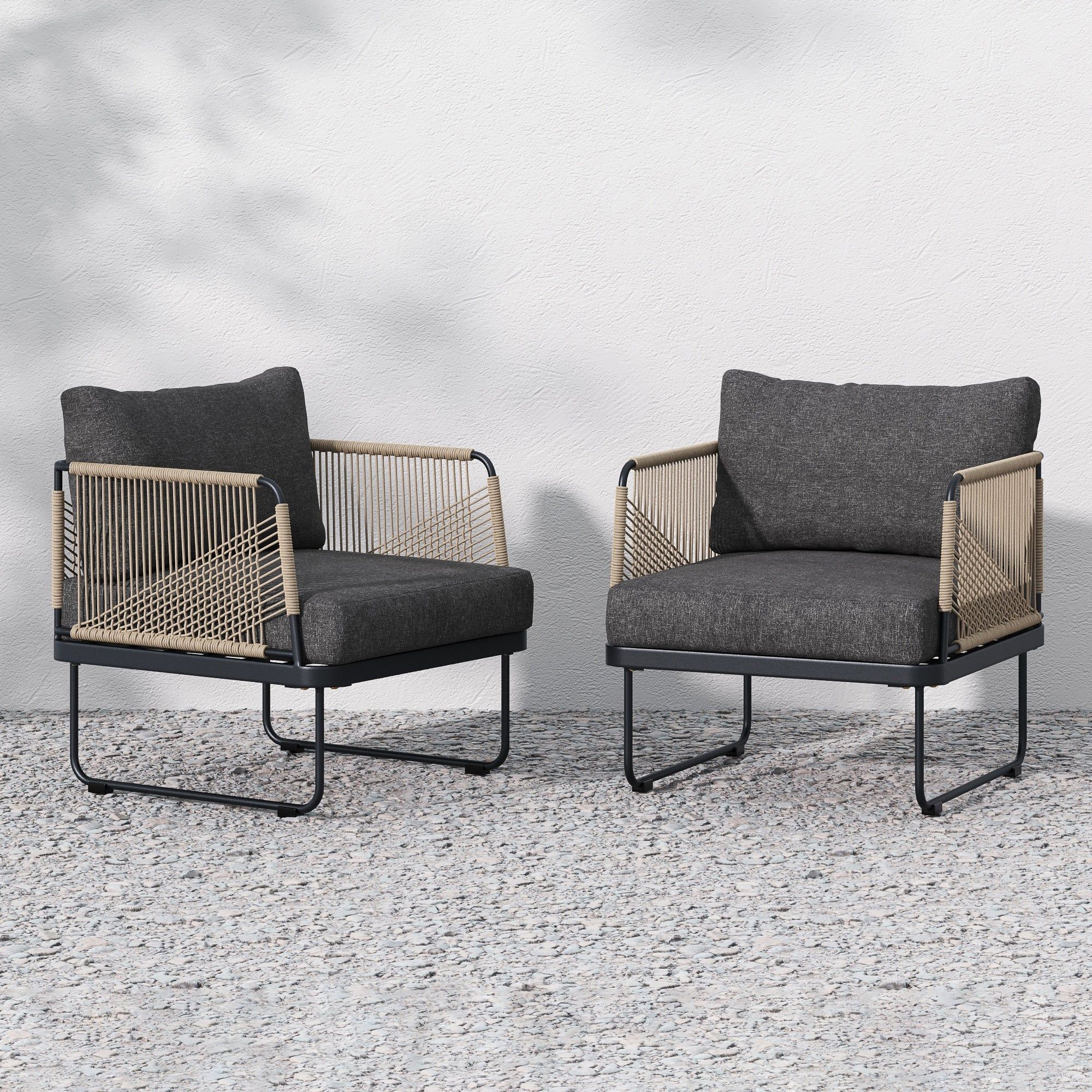 Set of 2 Outdoor Cord Patio Arm Chairs Gray | Nathan James