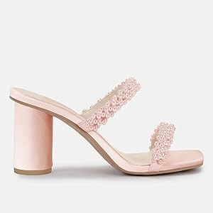 Guayonng Womens Chunky Heeled Sandals Pearl Strappy Open Square Toe Slip-on Block Heels Backless ... | Amazon (US)