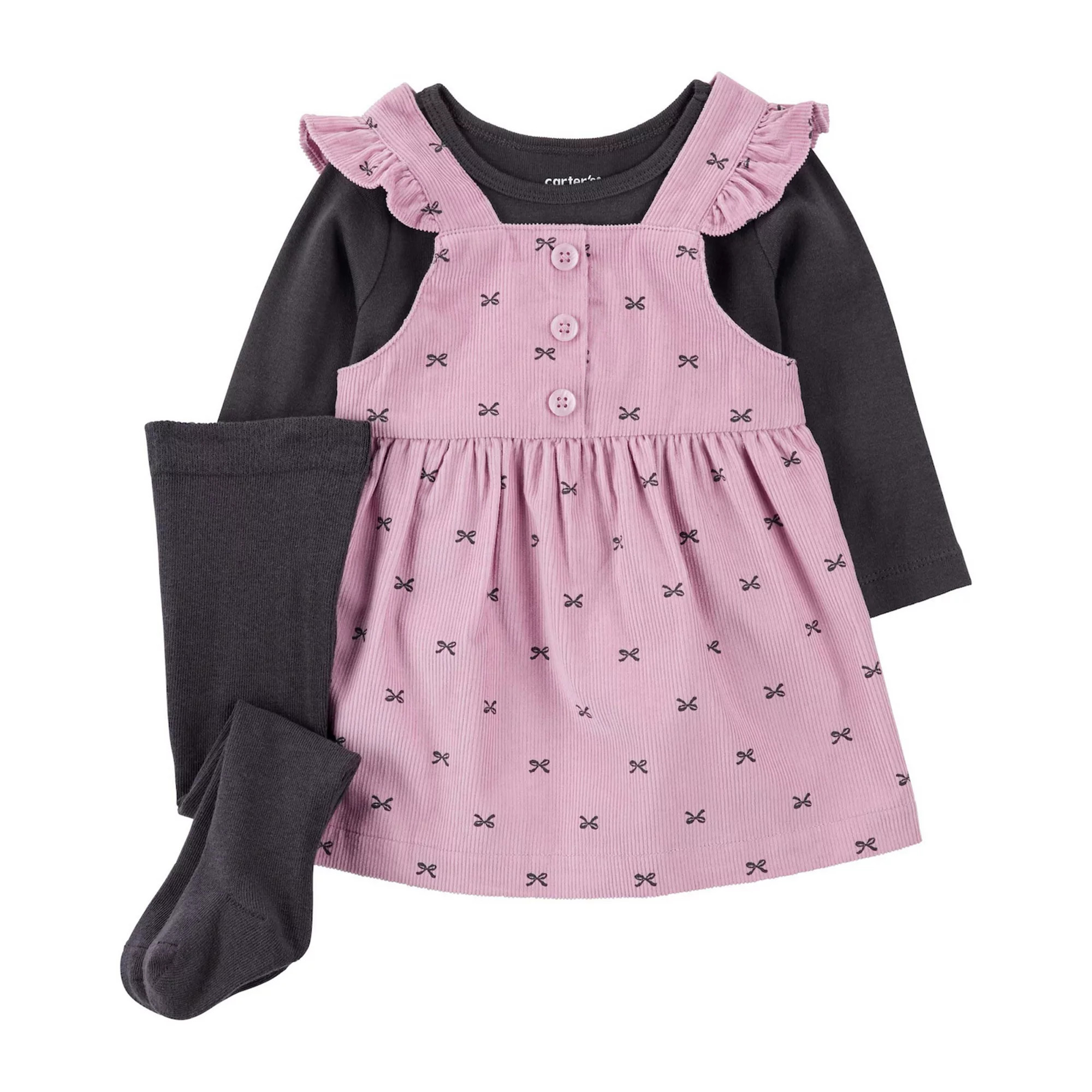 Baby Girl Carter's 3-Piece Tee, Bow & Corduroy Jumper Set | Kohl's