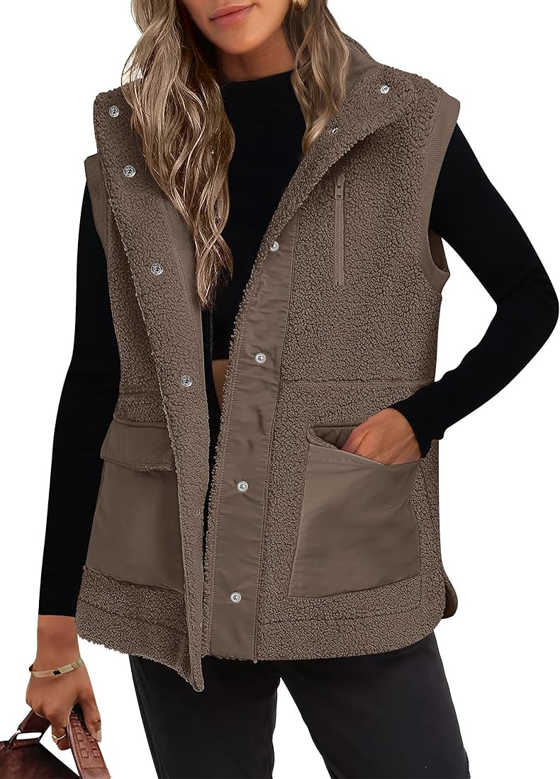 ANRABESS Womens Fuzzy Fleece Vest Sleeveless Casual Warm Button Down Sherpa Jackets Outerwear Wit... | Amazon (US)