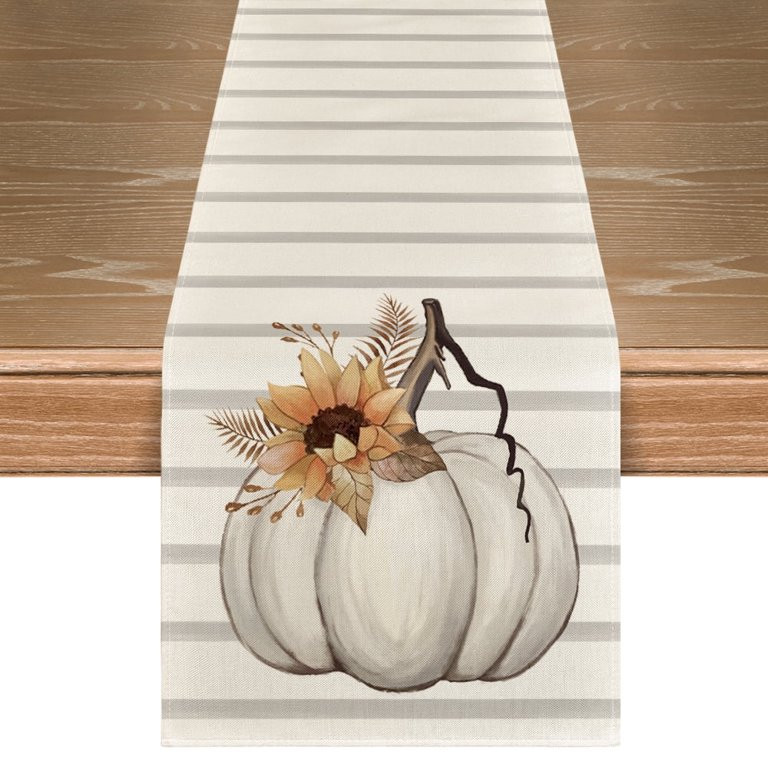 Smile Stripes Pumpkin Sunflower Leaves Fall Table Runner, Seasonal Autumn Kitchen Dining Table De... | Walmart (US)