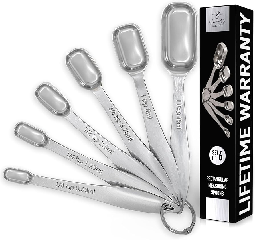 Zulay Stainless Steel Measuring Spoons Set - Rectangular Metal Measuring Spoons with Slim Design ... | Amazon (US)