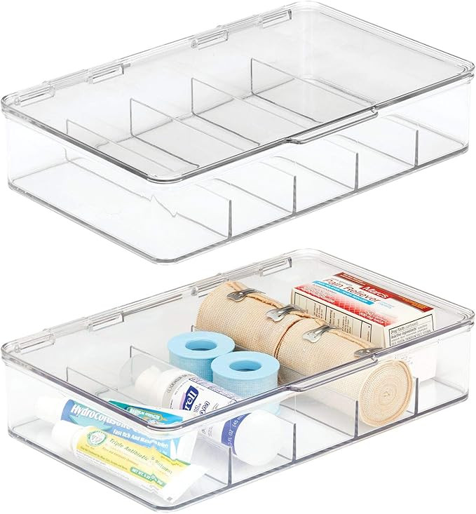 mDesign Rectangular Plastic Stackable Storage Box with Hinged Lid for Organizing First Aid, Medic... | Amazon (US)