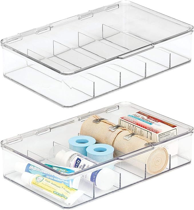 mDesign Rectangular Plastic Stackable Storage Box with Hinged Lid for Organizing First Aid, Medic... | Amazon (US)