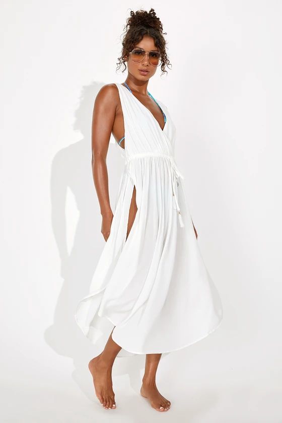 Santorini Sun White Drawstring Swim Cover-Up Dress | Lulus