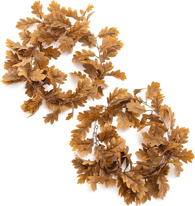 Ling's Moment Artificial Oak Greenery Garland 5.9ft, 2pcs Fake Vines Real Touch Silk Brown Wreath... | Amazon (US)