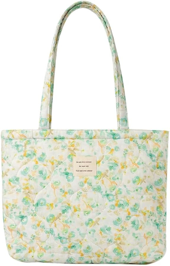 Amazon.com: MSGHER Floral Quilted Cotton Shoulder Bag for Women Medium Size Handbag Large Capacit... | Amazon (US)