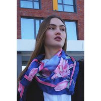 Silk Scarf Hand Painted Pink Magnolias On A Night Blue Background, Gift For Her, Gift Women, 3636 Inch | Etsy (US)