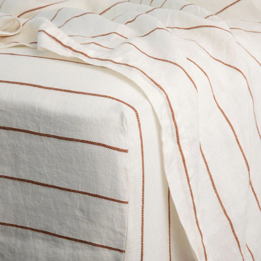 Linen Fitted Sheet - Cedar Stripe | Cultiver