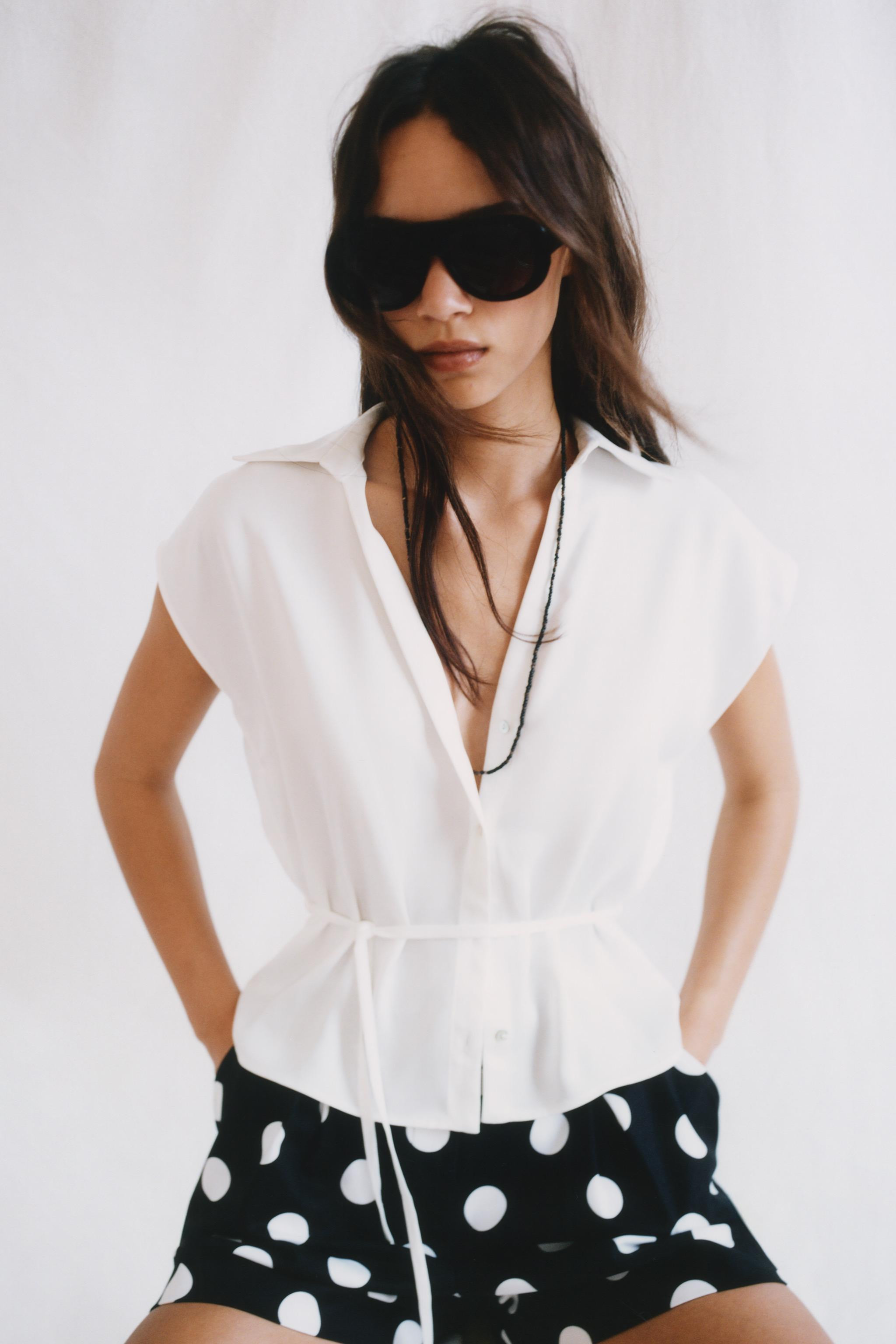BELTED SATIN EFFECT SLEEVELESS SHIRT | Zara US