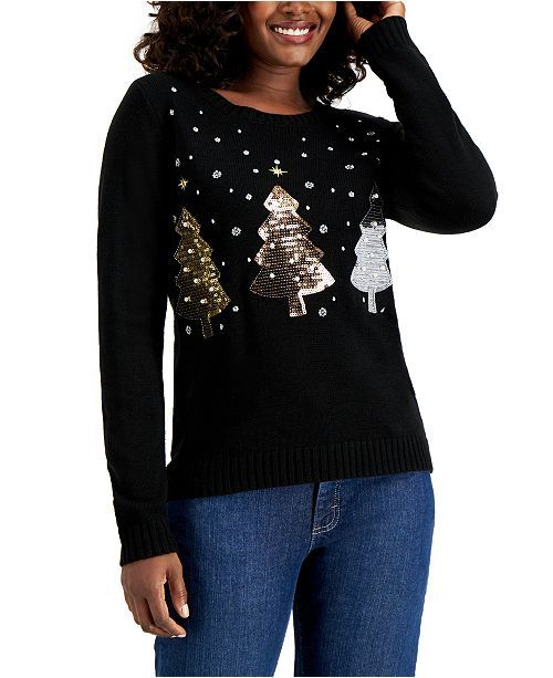 Sequin-Embellished Christmas Tree Sweater, Regular & Petite Sizes, Created for Macy's | Macys (US)