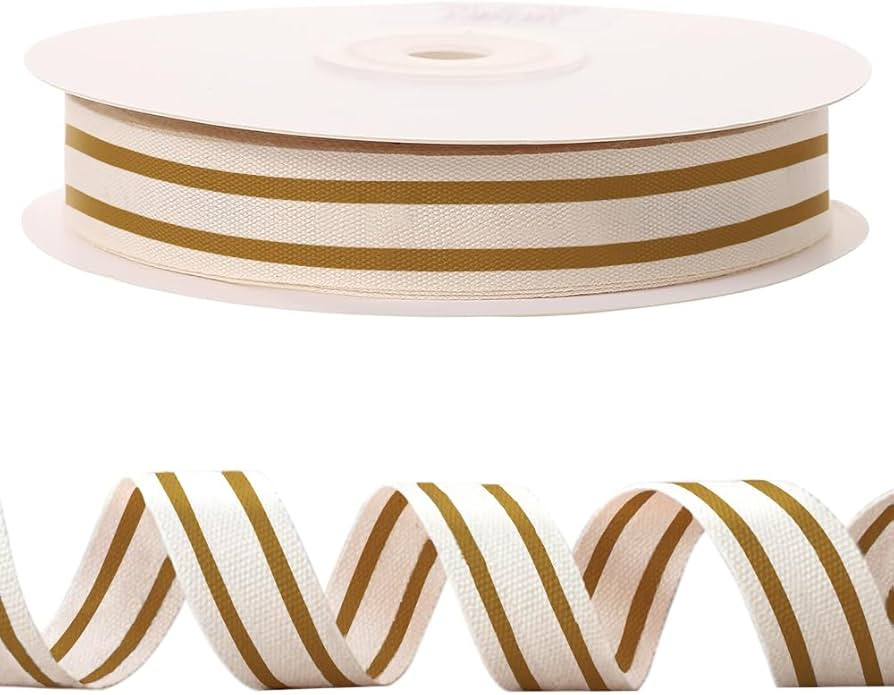 10 Yards × 3/5 Inch Golden Natural Cotton Ribbon, Double Sided Webbing Straps Ribbons, Birthday ... | Amazon (US)