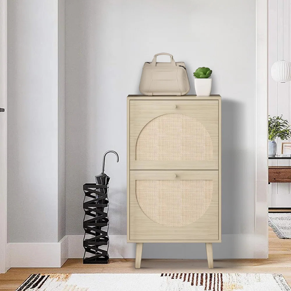 George Oliver Lavenia 2 Flip Drawers Rattan Shoe Cabinet Shoe Storage Organizer Unit & Reviews | ... | Wayfair North America