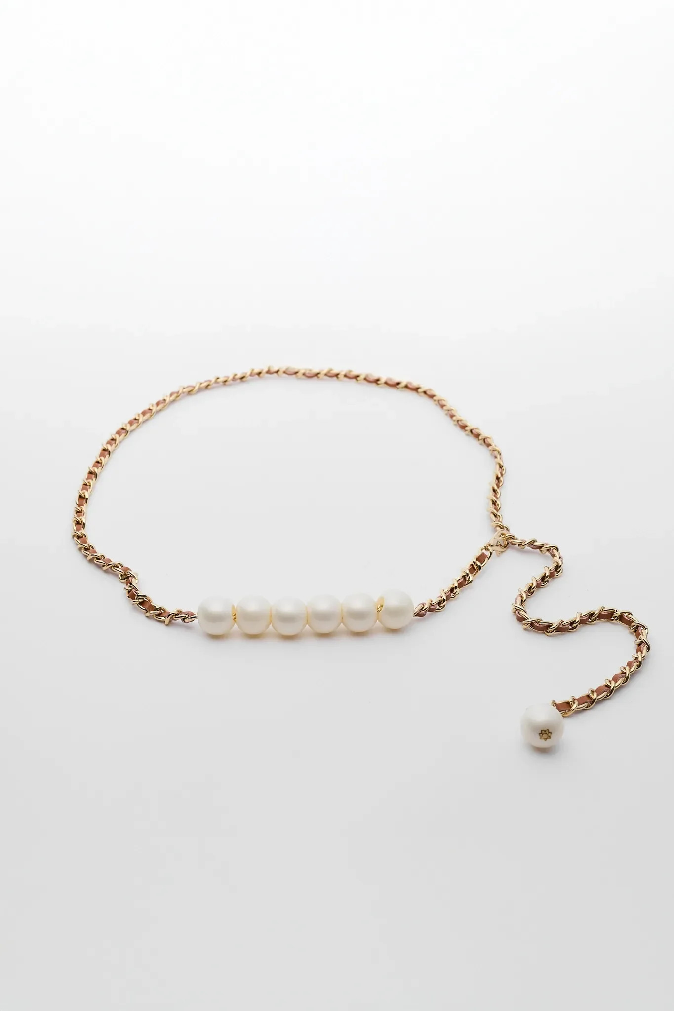 Kinley Brown Pearl Chain Belt | Avara