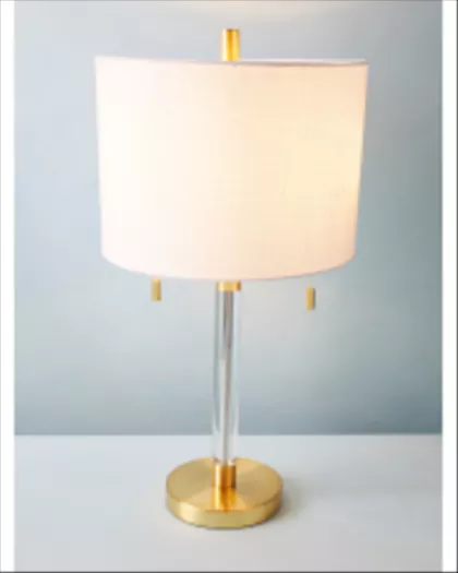 JONATHAN Y Hollis 34 in. Brass Metal Table Lamp with Crystal Base