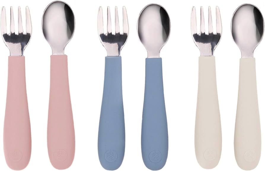WeeSprout Toddler Utensils, 3 Forks & 3 Spoons, 18/8 Stainless Steel & Food Grade Silicone, Thick Ea | Amazon (US)