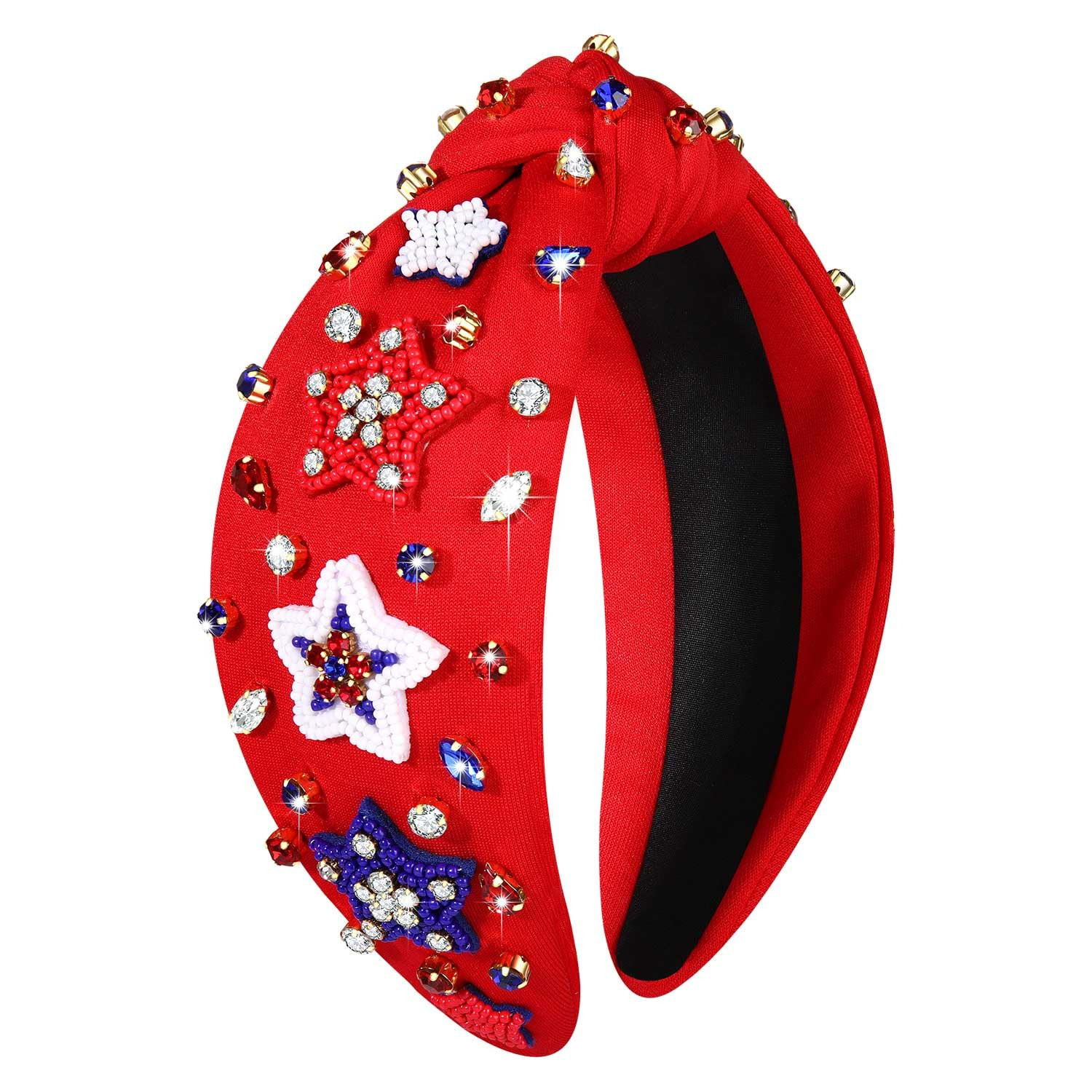 NVENF Rhinestone Pearl Jeweled Knotted 4th of July Headband, American Flag, Hairband for Women | Amazon (US)