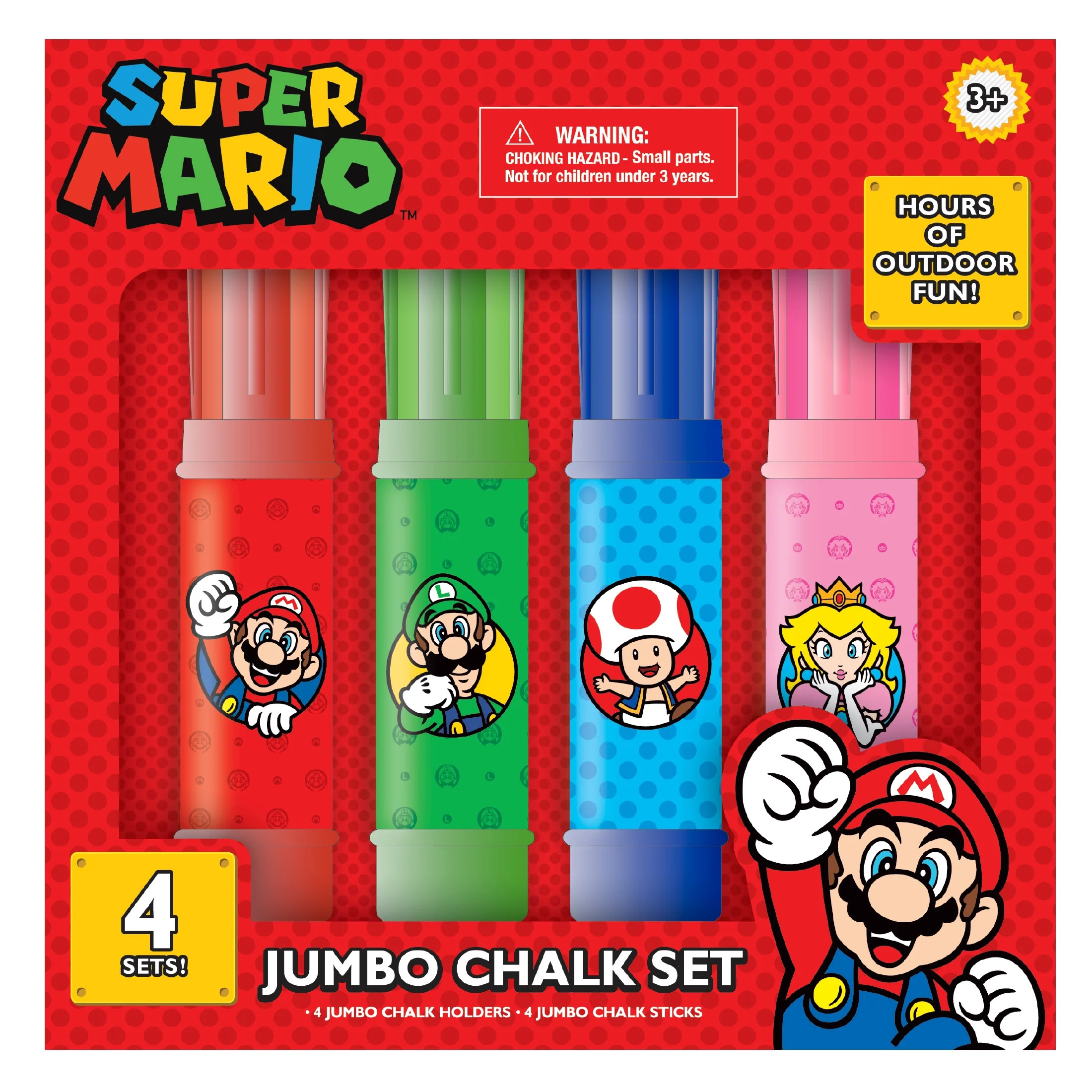 Nintendo Super Mario Bros. Jumbo Sidewalk Chalk Set with Holders, 4 Chalk Sticks | Walmart (US)