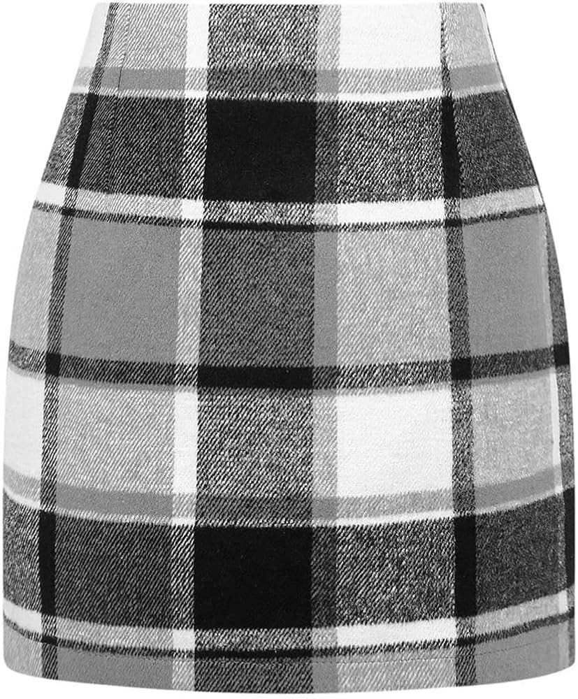 IDEALSANXUN Womens High Waist Plaid Skirt Bodycon Pencil Wool Mini Skirts | Amazon (US)