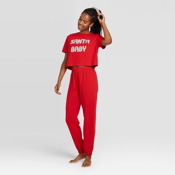 Women's T-Shirt and Fleece Joggers Pajama Set with Scrunchie - Colsie™ | Target